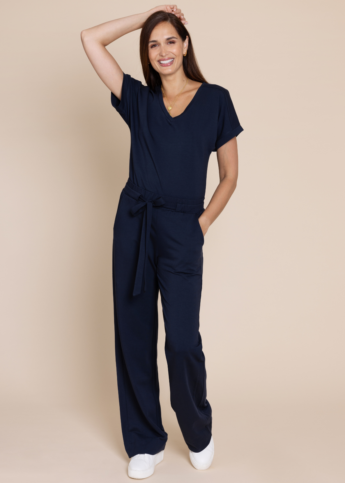 ATHENA v-neck, short sleeve top, navy