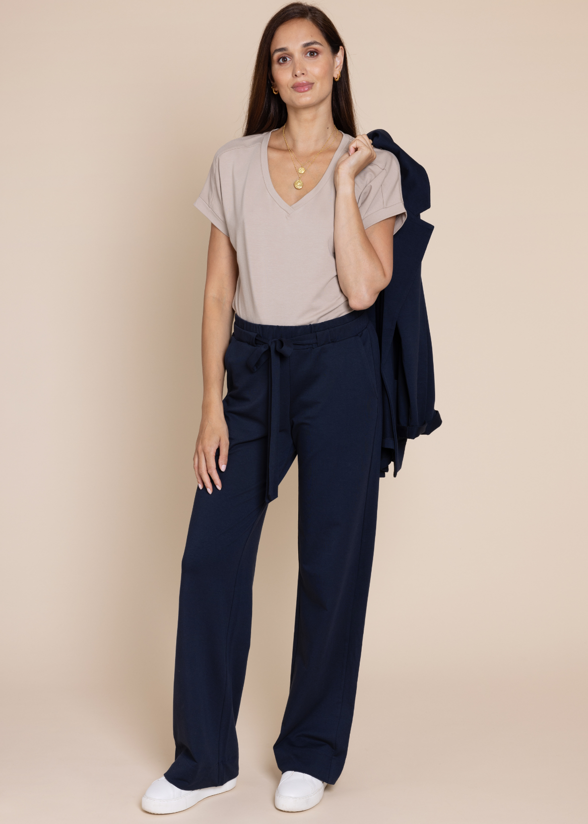 ATHENA v-neck, short sleeve top, taupe