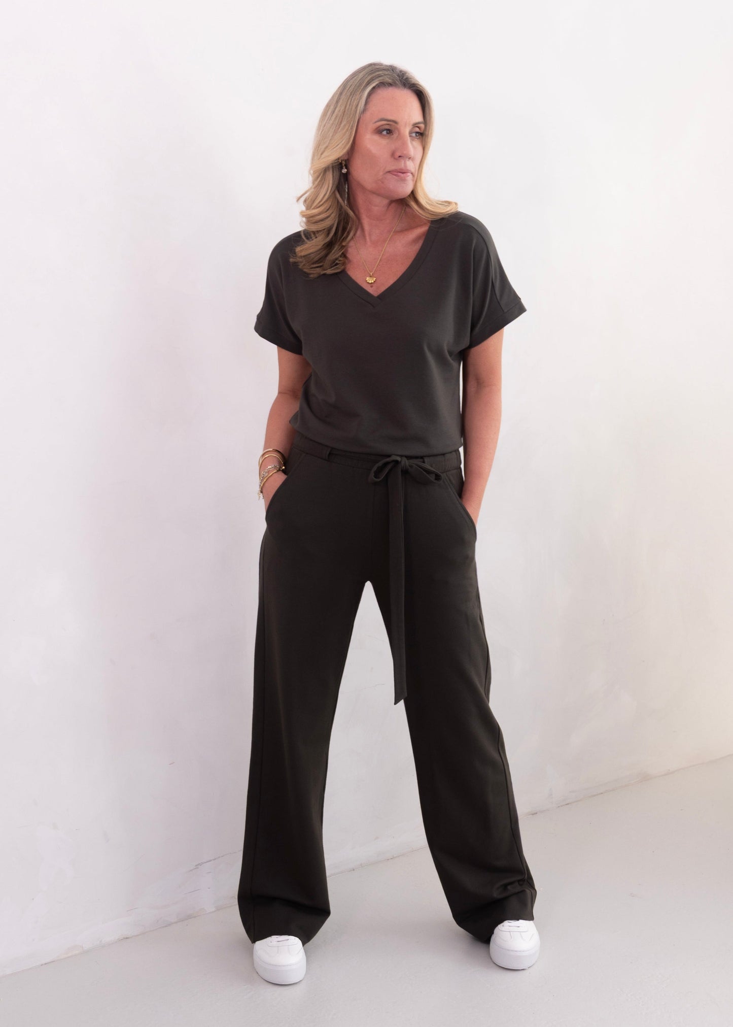 ATHENA wide leg jump-set, olive