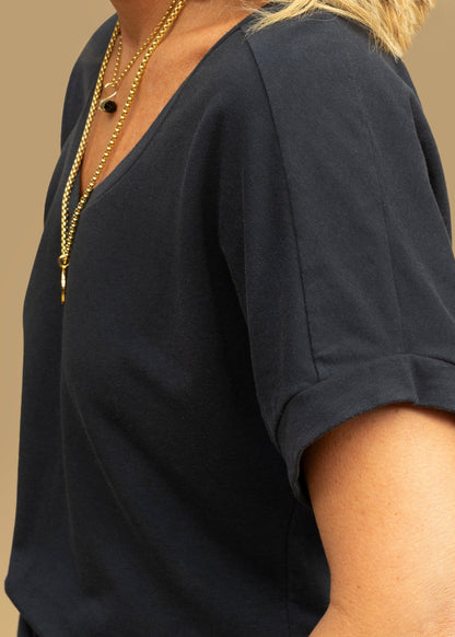 ATHENA v-neck, short sleeve top, navy (SALE)