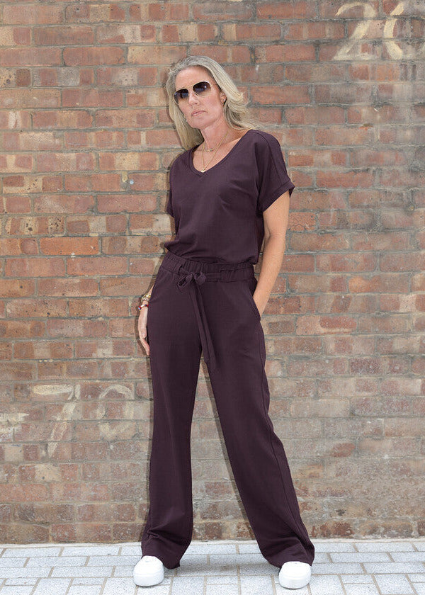 GODDESS wide leg trousers, burgundy