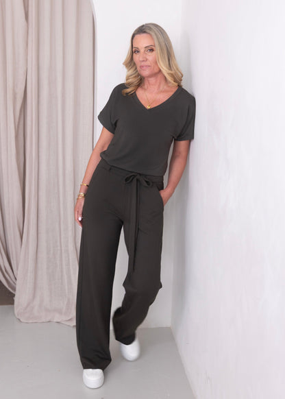 ATHENA wide leg jump-set, olive