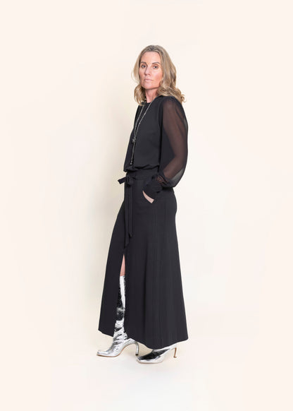 DAPHNE sheer-sleeve dress-set, charcoal
