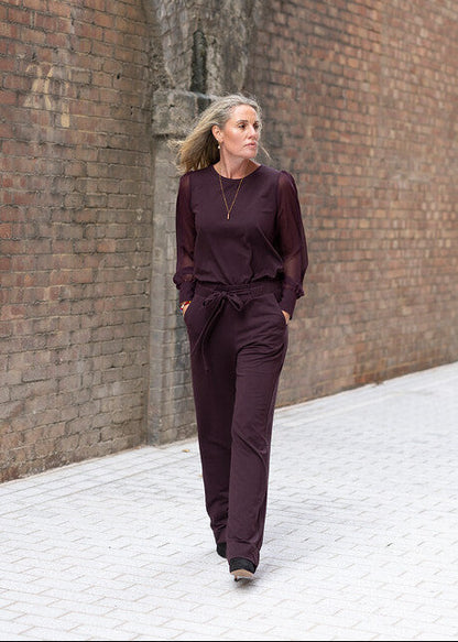 DAPHNE sheer sleeve top, burgundy