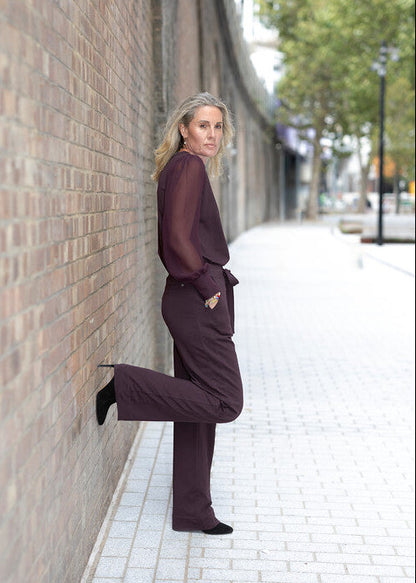 DAPHNE sheer sleeve top, burgundy