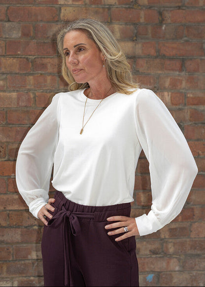 DAPHNE sheer sleeve top, ivory