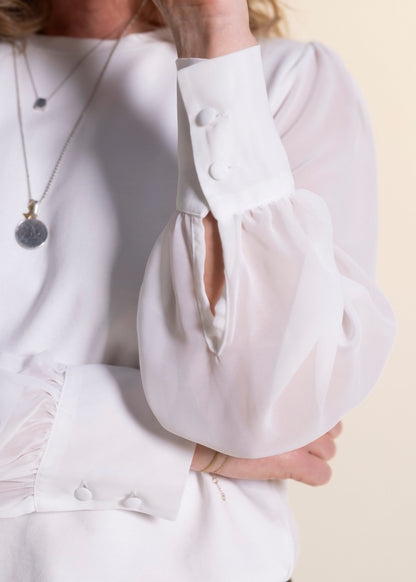 DAPHNE sheer sleeve top, ivory