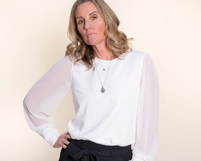 DAPHNE sheer sleeve top, ivory