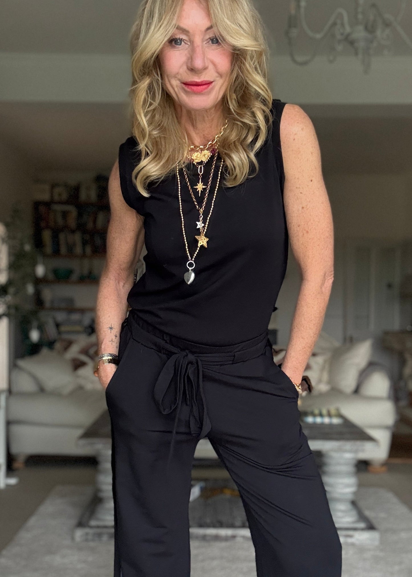 GODDESS wide leg trousers, black