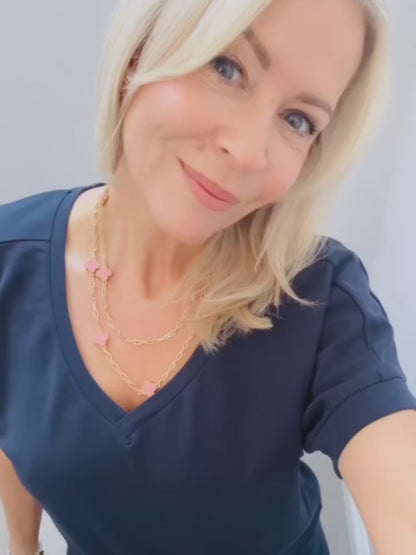 ATHENA v-neck, short sleeve top, taupe