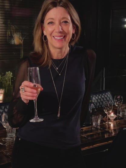 DAPHNE sheer sleeve top, charcoal